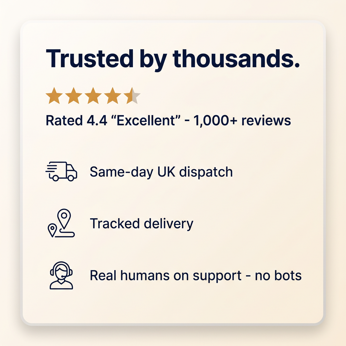Trusted by thousands - rated 4.4 Excellent, 1000+ reviews